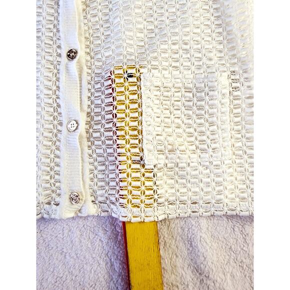 Tommy Hilfiger White Cardigan Sweater Size S Y2K Open Weave Crochet Button Front - Picture 9 of 11